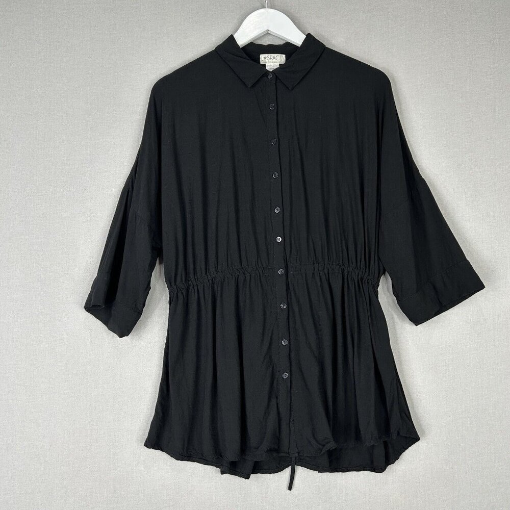 L Space‎ Womens Top Extra Small Black Pacifica Tunic Button Front Shirt Cover-Up